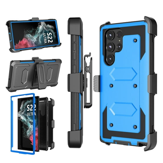Takfox Case For Samsung Galaxy S22 Ultra,Shockproof Heavy Duty Rugged Locking Swivel Holster Belt Clip Kickstand Full Body Hard Shell Phone Cover Case,Blue