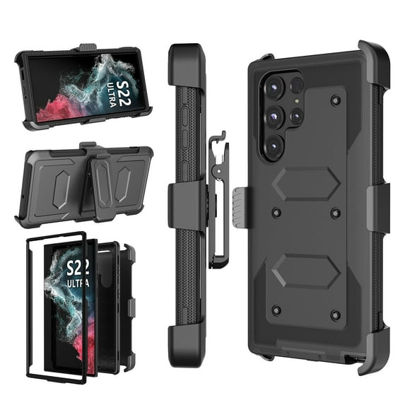 Takfox Case For Samsung Galaxy S22 Ultra,Shockproof Heavy Duty Rugged Locking Swivel Holster Belt Clip Kickstand Full Body Hard Shell Phone Cover Case,Black