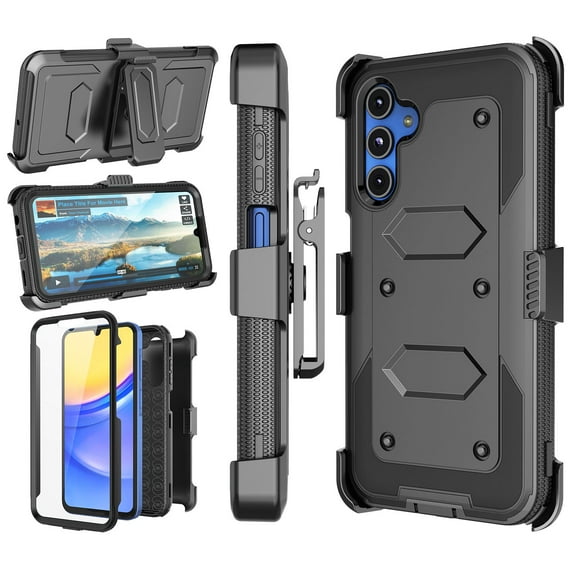 Takfox Case For Samsung Galaxy A15 5G ,Shockproof Heavy Duty Rugged Locking Swivel Holster Belt Clip Kickstand Full Body Hard Shell Phone Cover Case,Black