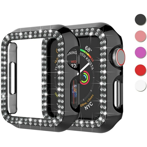 Takfox Compatible for Apple Watch Case 42mm, Bling Cover Double Diamonds Rhinestone Bumper Protective Frame for iWatch Series 3/2/1 Girl Women 42mm Black