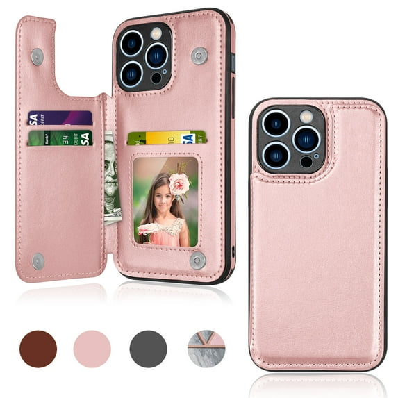 Takfox For Apple iPhone 14/14 Pro/14 Plus/14 Pro Max Wallet Case,With Card Slots Holder PU Leather Folio Flip Snap Closure Kickstand TPU Frame Bumper Cover,Pink