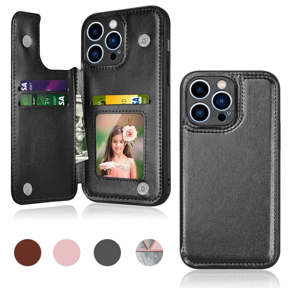 Takfox For Apple iPhone 14/14 Pro/14 Plus/14 Pro Max Wallet Case,With Card Slots Holder PU Leather Folio Flip Snap Closure Kickstand TPU Frame Bumper Cover,Black