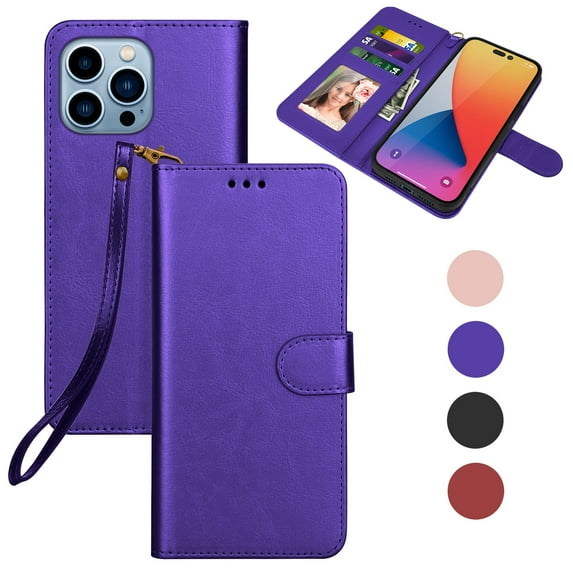Takfox For Apple iPhone 14/14 Pro/14 Plus/14 Pro Max Wallet Case, With RFID Blocking Leather Credit Card Holder Slots Flip Folio Cover,Purple