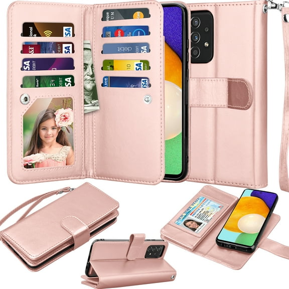 Takfox Galaxy A52 5G Case,Samsung Galaxy A52 Wallet Phone Case,PU Leather Magnetic Detachable Card Holders Shockproof Kickstand Protective [Flip Folio Cover] for Galaxy A52 5G (6.5") 2020-Rose Gold