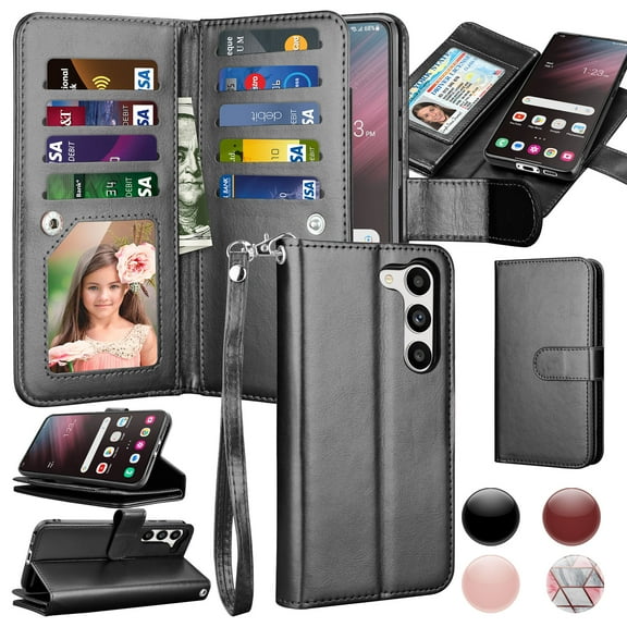 Takfox Galaxy S23,S23 Plus,S23 Ultra Wallet Phone Case,Takfox PU Leather Magnetic Detachable Card Holders Shockproof Kickstand Protective [Flip Folio Cover] for Samsung Galaxy S23 5G -Black