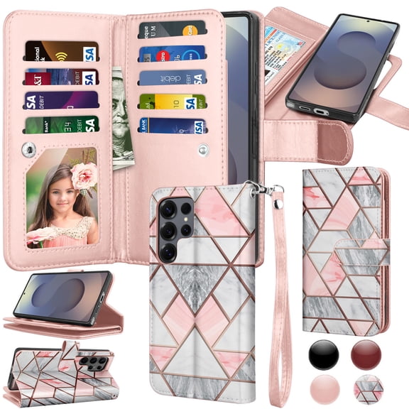 Takfox Galaxy S25 Case,for Samsung Galaxy S25 Wallet Phone Case,Takfox PU Leather Magnetic Detachable Card Holders Shockproof Kickstand Protective [Flip Folio Cover] Marble