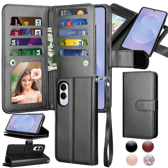 Galaxy S25 Edge Case,for Samsung Galaxy S25 Edge 6.7" Wallet Phone Case,Takfox PU Leather Magnetic Detachable Card Holders Shockproof Kickstand Protective [Flip Folio Cover] Black