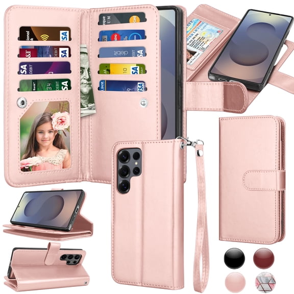 Takfox Galaxy S25 Plus Case,for Samsung Galaxy S25 Plus 6.7" Wallet Phone Case,Takfox PU Leather Magnetic Detachable Card Holders Shockproof Kickstand Protective [Flip Folio Cover] Rose Gold