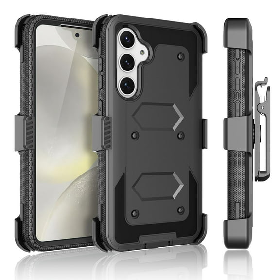 Takfox Holster Case for Samsung Galaxy S24 with Swivel Belt Clip, Built-in Screen Protector Heavy Duty Full Body Protection Shockproof Armor Defender Rugged Case Kickstand Cover - Black