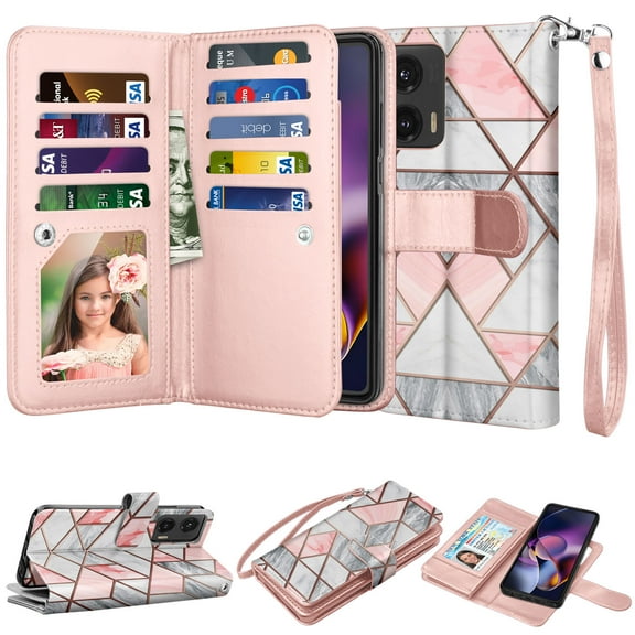 Takfox Moto G Stylus 5G 2024 Case, for Motorola Moto G Stylus 5G 2024 Wallet Case, PU Leather w Credit Card Holder Flip Cover [9 Card Slots][Kickstand] Magnetic Detachable Hard Case & Strap-Marble