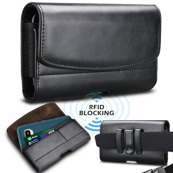 Takfox Phone Holster Galaxy S20 S10 S10e A11 A21 A51 A71 A01 A10e A20, LG Stylo 6 5 4 K51 K31 V60, Moto G Power G Stylus G Fast Z4 Z3 E5 Play E6 Belt Clip Holster Leather Carrying Phone Pouch, Black