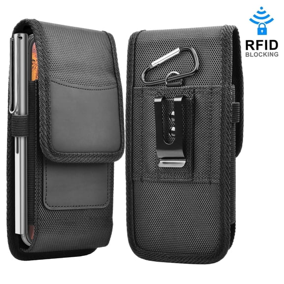 Takfox Phone Holster for Samsung Galaxy S20 Ultra S20 Plus S10+ S9 S8 S7 J7 J3, A01 A11 A21 A51 A71 A10e A20 A30 A50, K51 Stylo 6, Nylon Cell Phone Belt Clip Holster Carrying Pouch Card Holder,Black