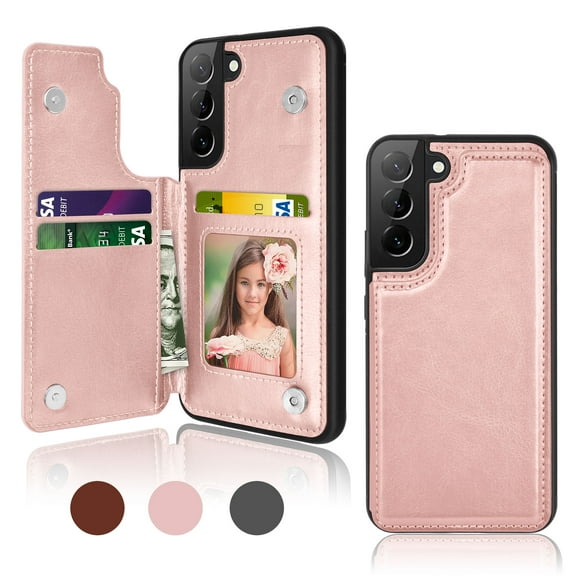 Takfox For Samsung Galaxy S22 Plus Wallet Case with Card Holder, PU Leather Credit Card Slots Slim Protective Folio Flip Case TPU Frame Bumper Magnetic Closure Cover,Rose Gold
