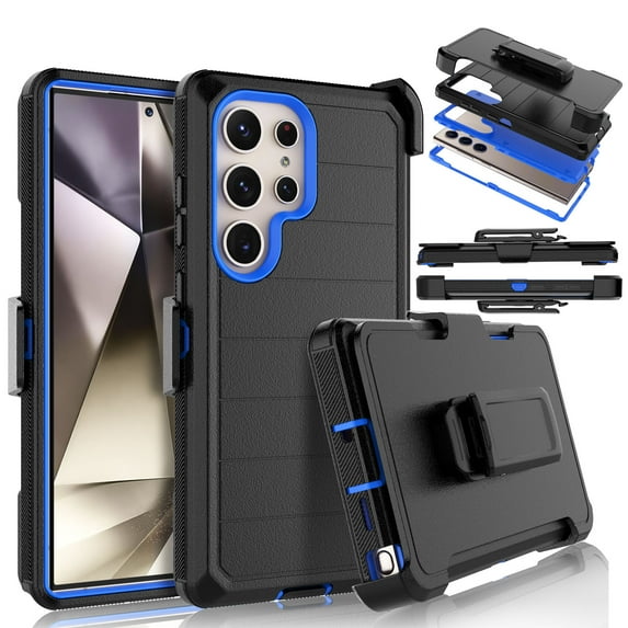 Takfox Samsung Galaxy S24 Ultra Case with Belt Clip Holster Protector Military Grade Heavy Duty 3 in 1 Shockproof Armor Rugged Durable Detachable for Galaxy S24 Ultra 6.8" Phone - Black/Blue