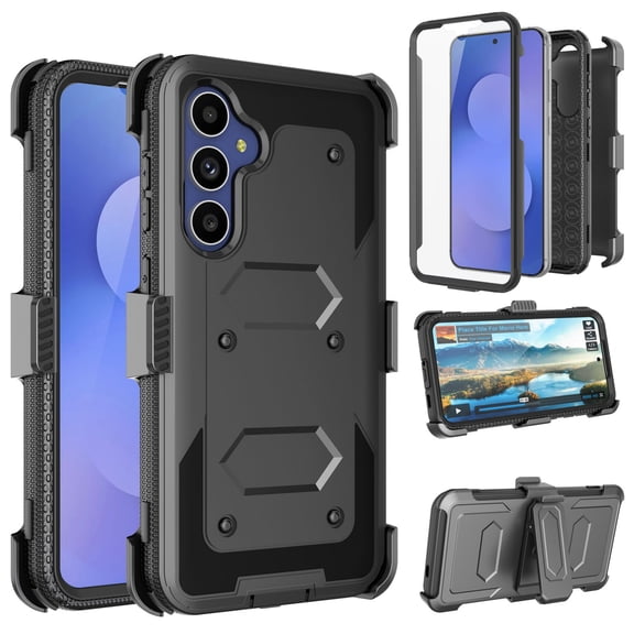 Takfox Samsung Galaxy S25 FE 5G Case, for Galaxy S25 FE 5G Belt Clip Holster Phone Case [Built-in Screen Protector] Kickstand Full-Body Military Grade Protective Shockproof Cover -Black
