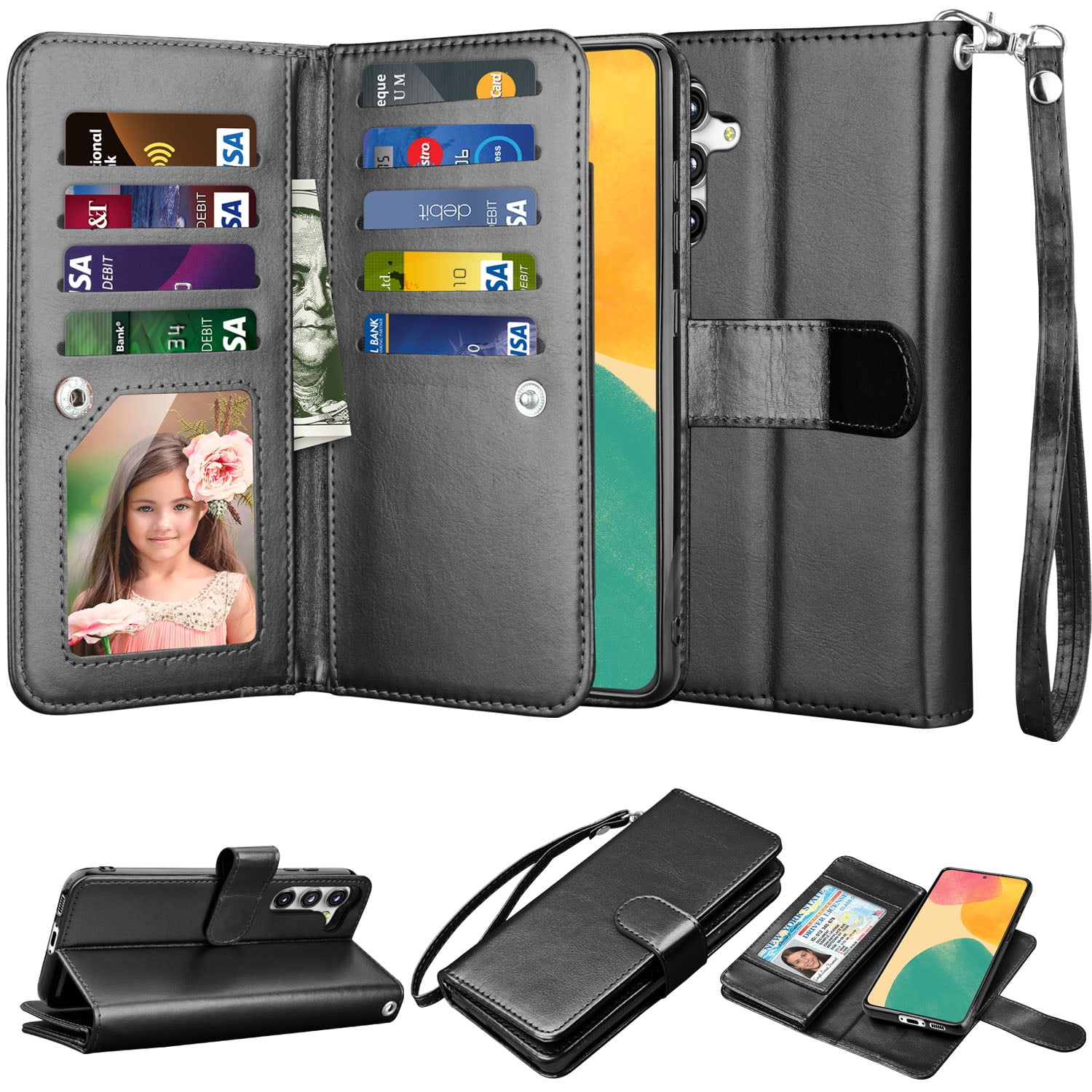 SEAHAI Case For Oukitel C51, Cute Cat Pattern Premium PU Leather Wallet Shockproof Flip Cover With Kickstand/Credit Card Slots/RFID Blocking/Magnetic Close, Purple - View #2