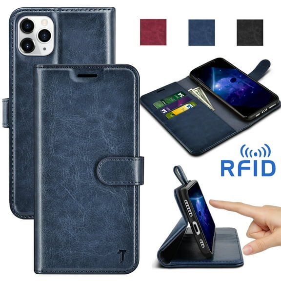 Takfox Wallet Case for iPhone 11 Pro Max (6.5 inch) 2019 Premium Vegan Leather [RFID Blocking] Luxury ID Cash Credit Card Slots Holder Carrying Pouch Phone Folio Flip Cover [Navy Blue]