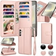 thumbnail image 1 of Takfox Wallet Phone Case for Samsung Galaxy S24, PU Leather with Credit Card Holder Case [9 Card Slots] Folio Flip Detachable Magnetic Cover Kickstand & Carrying Strap, Rose Gold, 1 of 7