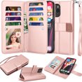 thumbnail image 1 of Takfox iPhone 12 Case, iPhone 12 Pro Case Cover 9 Card Holder PU Leather Kickstand Wrist Strap Protective Wallet Case for Women Apple iPhone 12/12 Pro 6.1 inch (2020), Rose Gold, 1 of 6