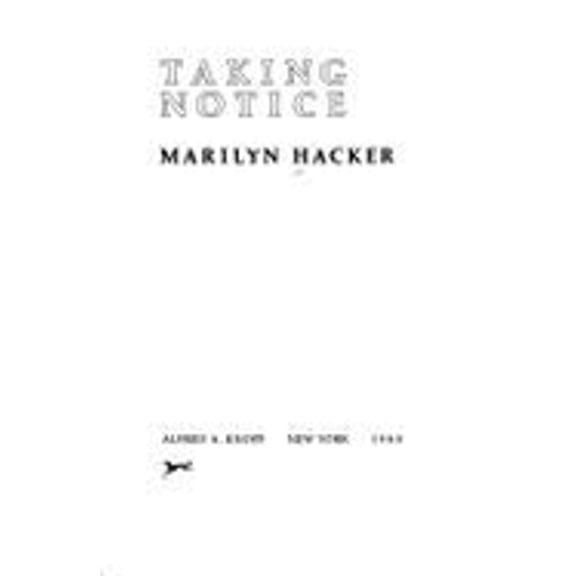 Pre-Owned Taking Notice (Hardcover 9780394512235) by Marilyn Hacker