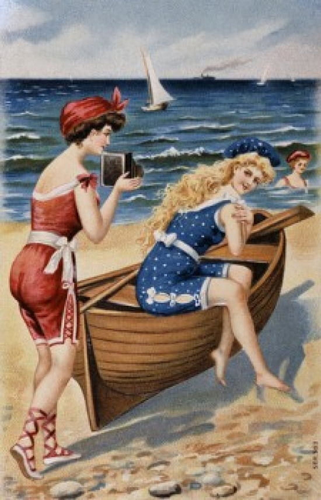 Taking a Picture at the Beach Nostalgia Cards Canvas Art - (18 x 24)