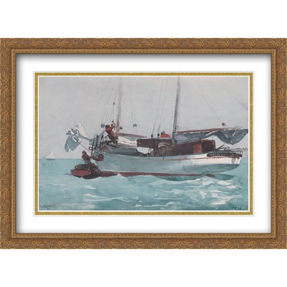 Taking on Wet Provisions (Schooner marked Newport, K.W.) 2x Matted 38x28 Large Gold Ornate Framed Art Print by Homer, Winslow