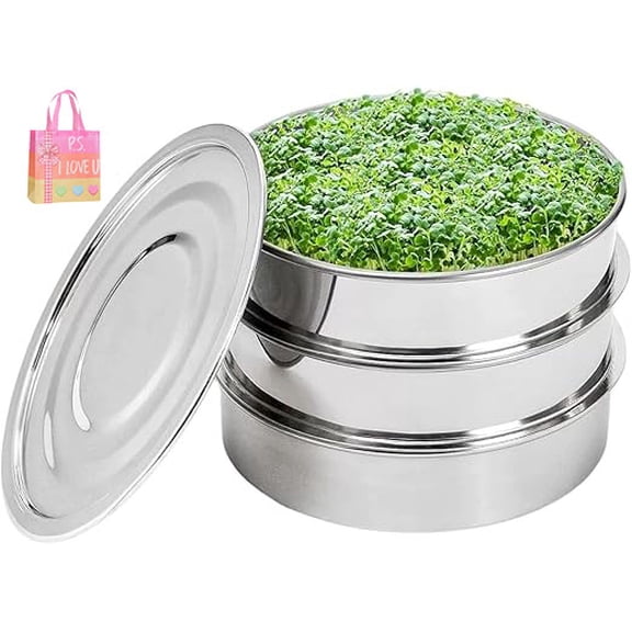 Takingup 2-Tier Stainless Steel Sprouting Trays – Stackable Microgreens Growing Kit with Base & Lid for Indoor Garden Z