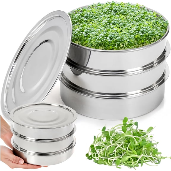 Takingup Sprouting Trays Stackable Stainless Steel Seed Sprouting Kit 2-Tier Mesh Microgreens Growing Trays with Base and Cover Lid Indoor Garden(Q)