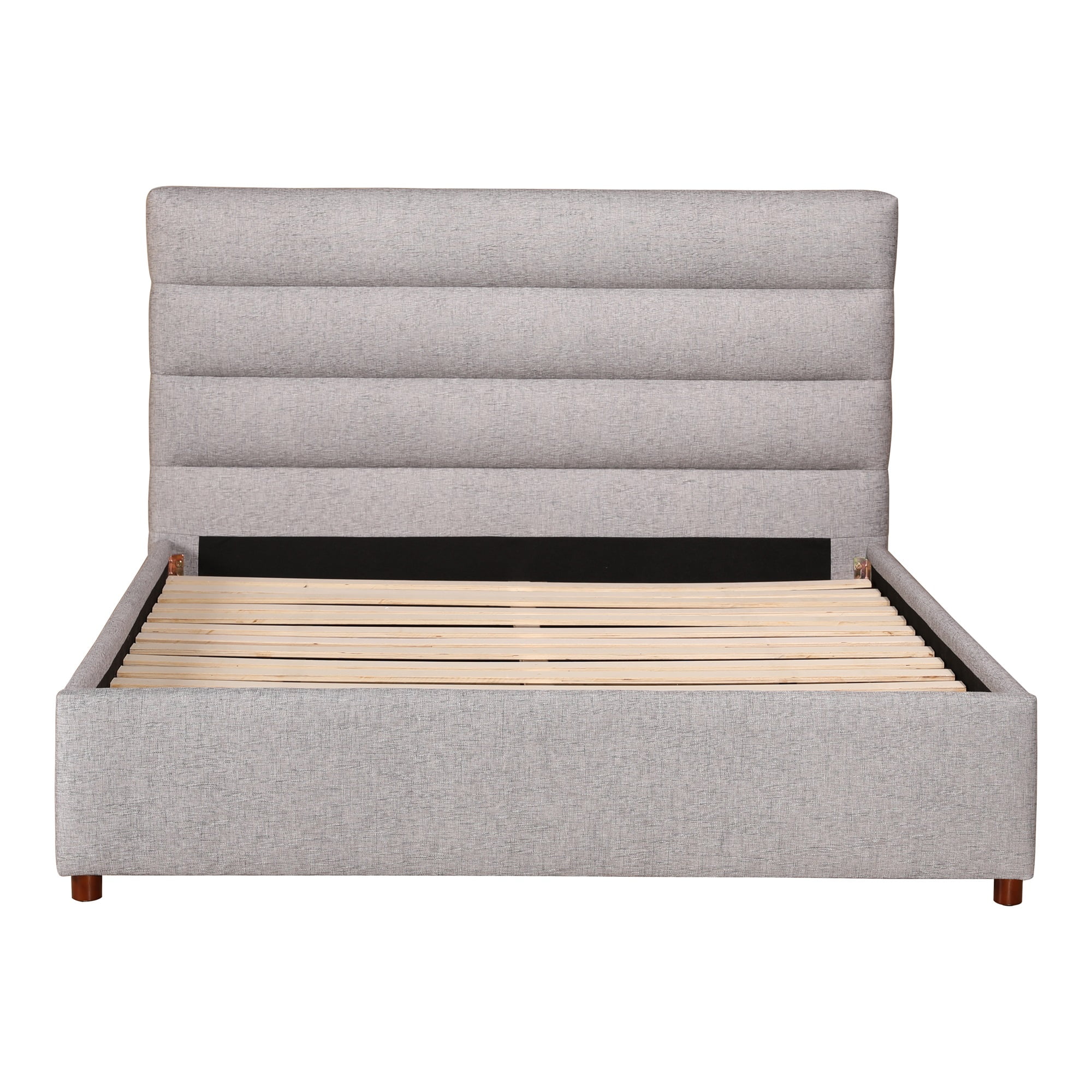 Transitional Gray Velvet Tufted Queen Platform Bed with Pine Frame