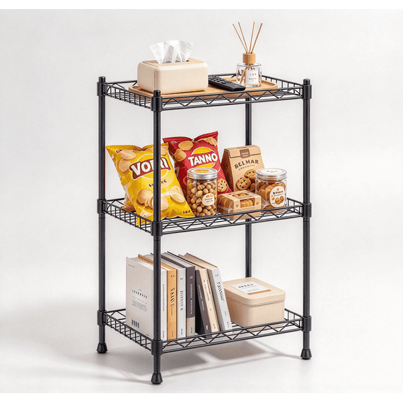 Takira 3 Tier Shelf,Adjustable Metal Standing Wire Rack for Home Bathroom,Kitchen and Pantry,Black.
