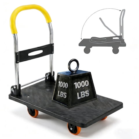 Takira Heavy-Duty Foldable Platform Push Cart, Space-Saving Utility Cart for Garage, Shopping, Home & Office
