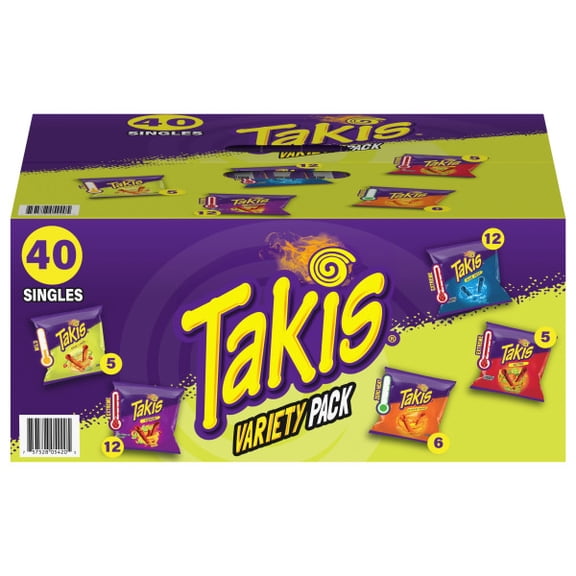 Takis 40 pc / 1 oz Variety Pack, Assorted Rolled Tortilla Chips