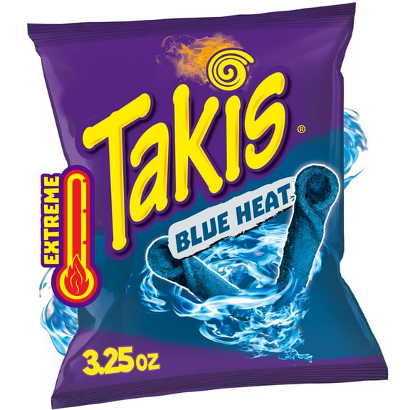 Takis Blue Heat 3.28 oz Snack Size Bag, Hot Chili Pepper Rolled Tortilla Chips