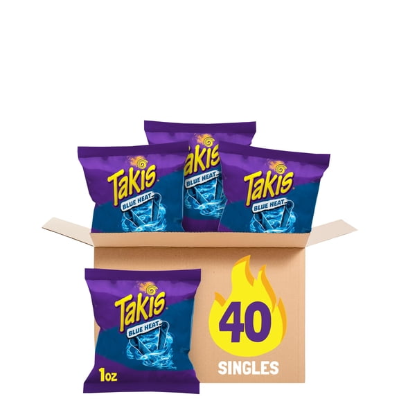 Takis Blue Heat 40 pc / 1 oz Multipack - Intense Hot Chili Pepper Flavored Extreme Spicy Rolled Tortilla Chips - Individual Bags, Perfect for Tailgates, Parties, Lunchboxes or Lunches