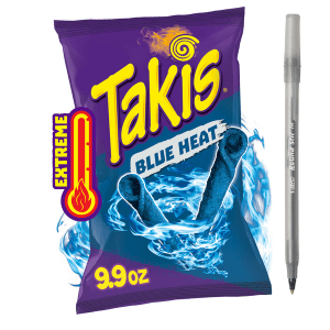Takis Blue Heat Rolled Tortilla Chips Bag with pan