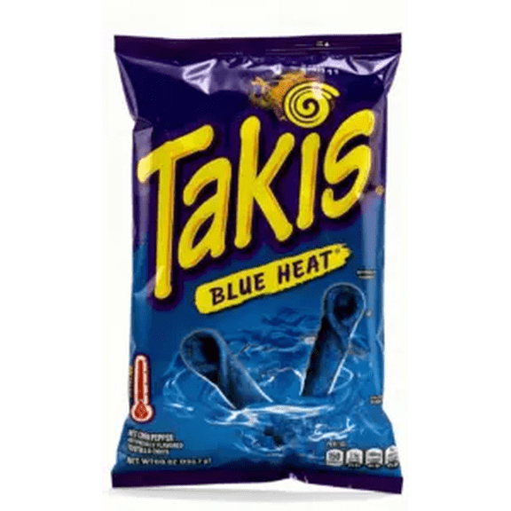 Takis Blue Heat Rolled Tortilla Chips, Hot Chili Pepper Artificially Flavored, 9.9 Ounce Bag (Pack of 14)