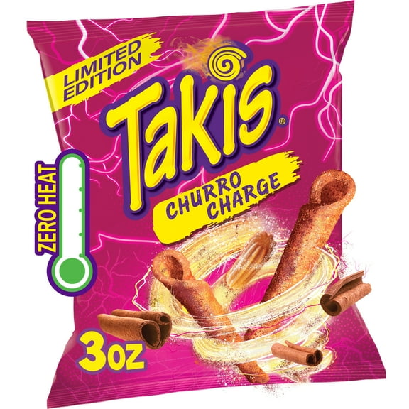 Takis Churro Charge 3 oz Snack Size Bag, Cinnamon Sugar Rolled Tortilla Chips