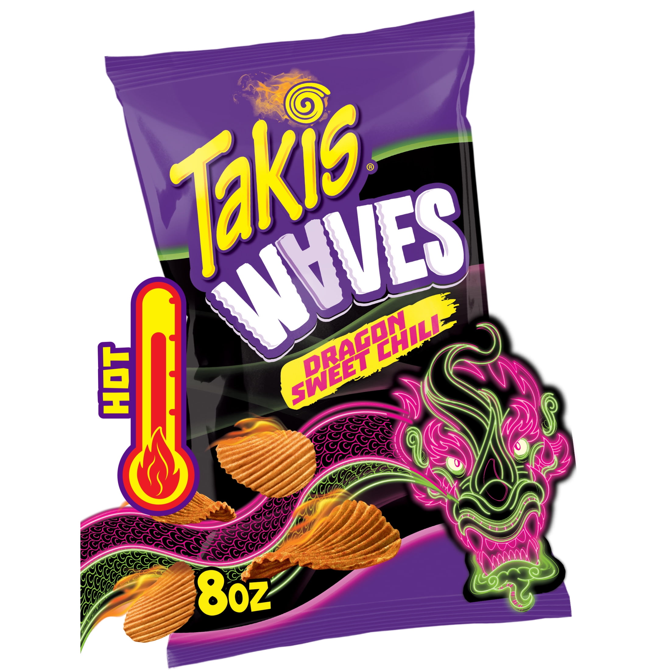 Takis Dragon Sweet Chili Waves 8 oz Sharing Size Bag, Spicy Sweet Chili Pepper Wavy Potato Chips