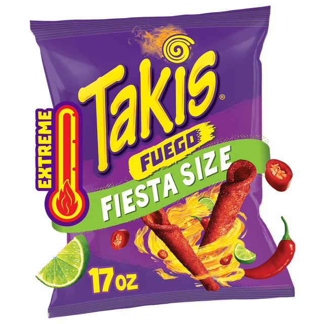 Takis Fuego 17 oz Fiesta Size Bag, Hot Chili Pepper & Lime Rolled
