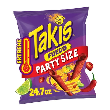 Takis Fuego 24.7 oz Party Size Bag, Hot Chili Pepper & Lime Rolled Tortilla Chips