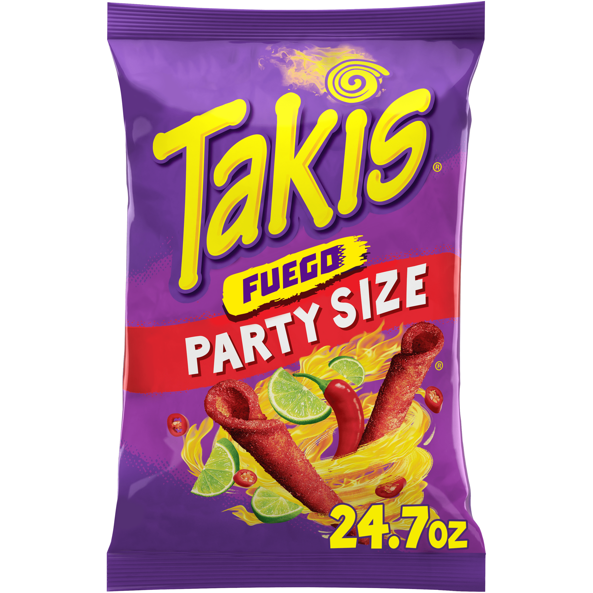 Takis Fuego 24.7 oz Party Size Bag, Hot Chili Pepper & Lime Rolled Tortilla  Chips