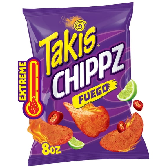 Takis Fuego Chippz 8 oz Sharing Size Bag, Hot Chili Pepper & Lime Thin-Cut Potato Chips
