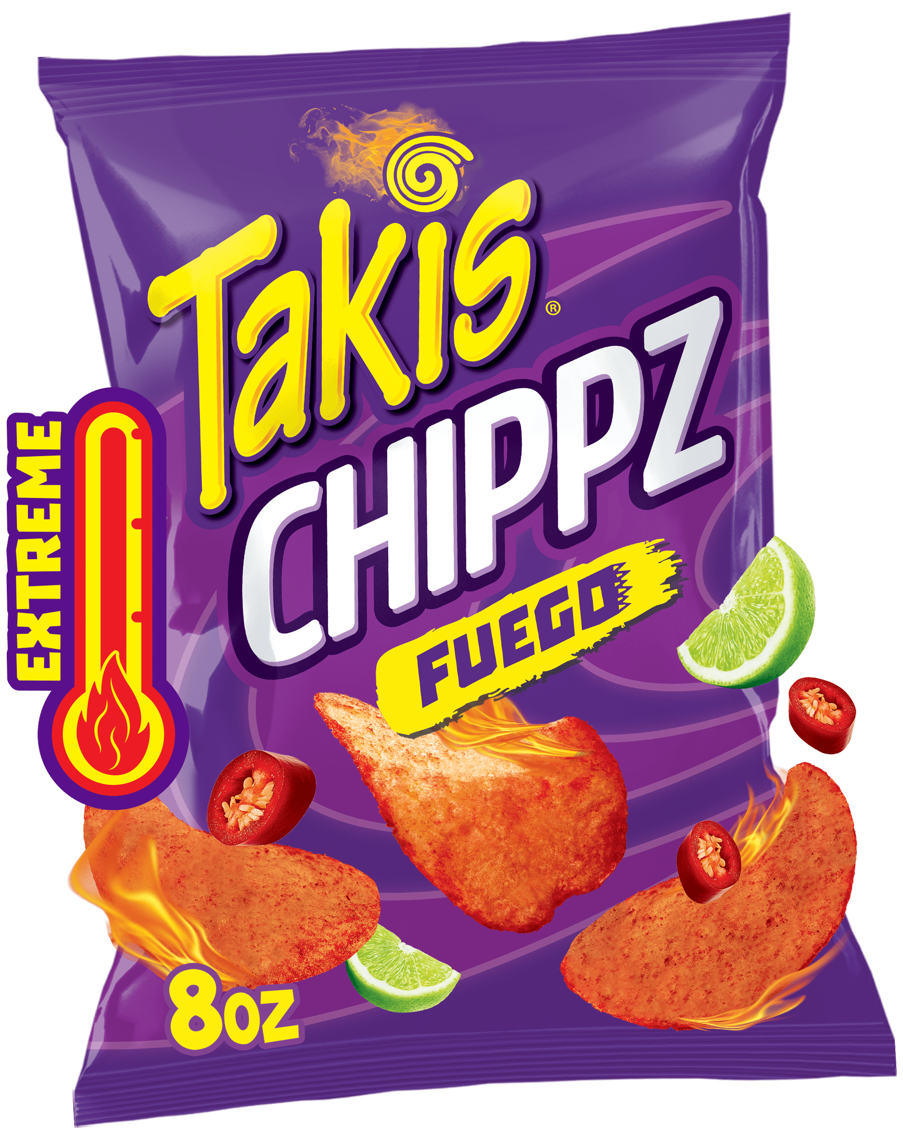 Takis Fuego Chippz 8 oz Sharing Size Bag, Hot Chili Pepper & Lime Thin-Cut  Potato Chips