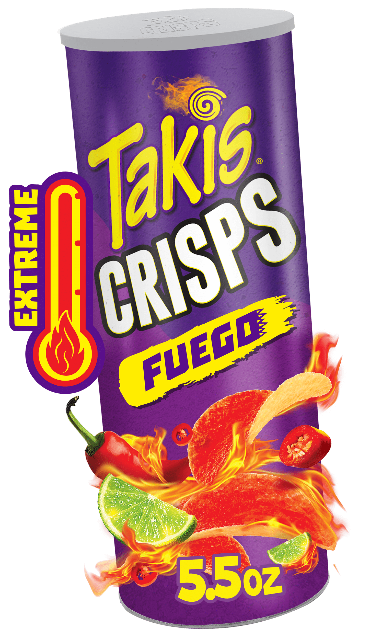 Takis Fuego Crisps 5.5 oz Sharing Size Can, Hot Chili Pepper & Lime Potato  Crisps