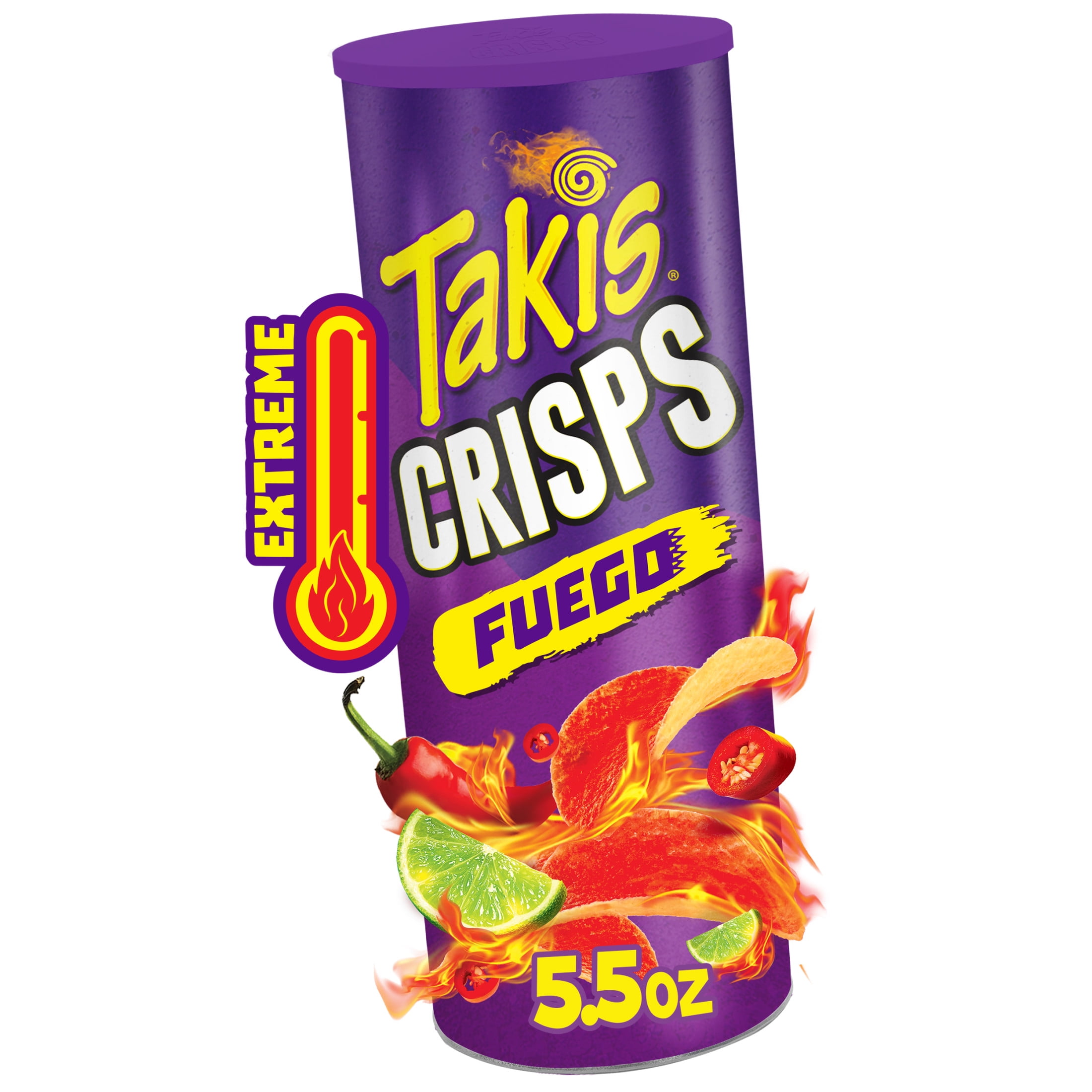Takis Fuego Crisps 5.5 oz Sharing Size Can, Hot Chili Pepper & Lime Potato Crisps
