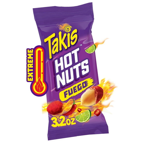 Takis Fuego Hot Nuts 3.2 oz Snack Size Pouch, Hot Chili Pepper & Lime Double-Crunch Peanuts
