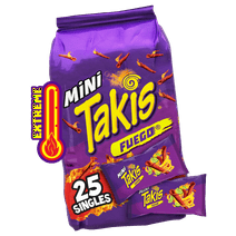 Takis Fuego Mini 25 pc / 1.23 oz Bite Size Multipack, Hot Chili Pepper & Lime Rolled Tortilla Chips