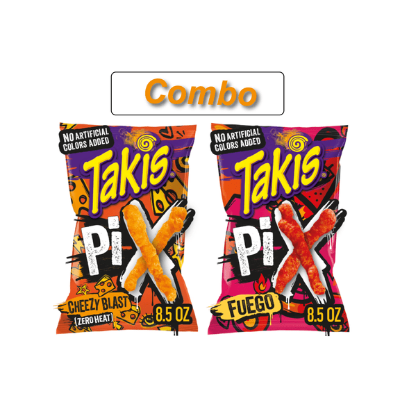 Takis Fuego Pix 8.5 oz Sharing Size Bag, Hot Chili Pepper & Lime and Cheese Snack (Combo)