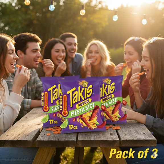 Takis Fuego Rolled Tortilla Chips, 17 oz Pack of 3 Spicy Crunchy Snack
