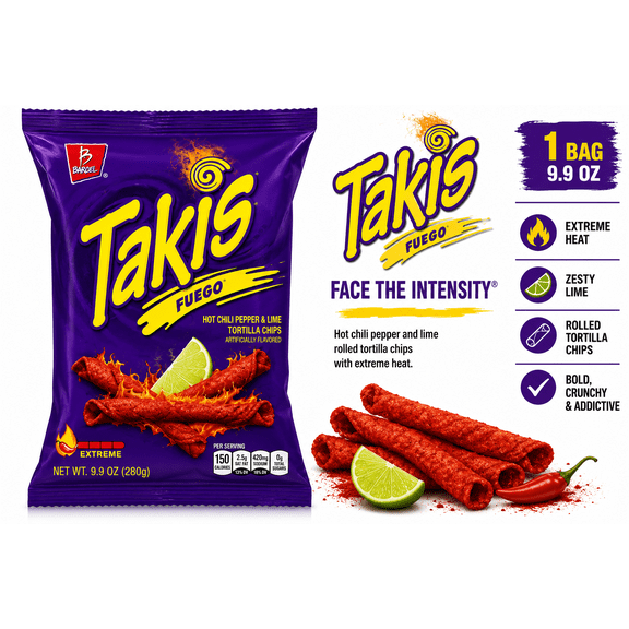 Takis Fuego Rolled Tortilla Chips, 9.9 oz Party Size Bag, 1 Count